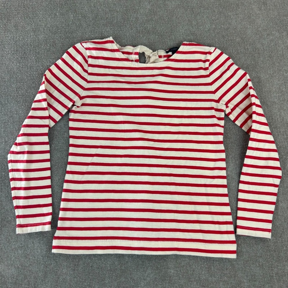 J.Crew Shirt Top Womens XS White Red Striped Back Tie Detail Round Neck Pullover